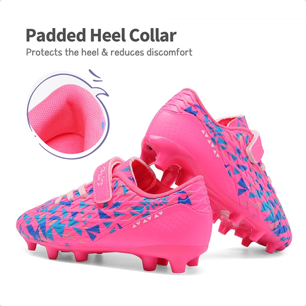 Kids Hook-and-loop Strap Soccer Cleats - HOT PINK ROYALBLUE - 4